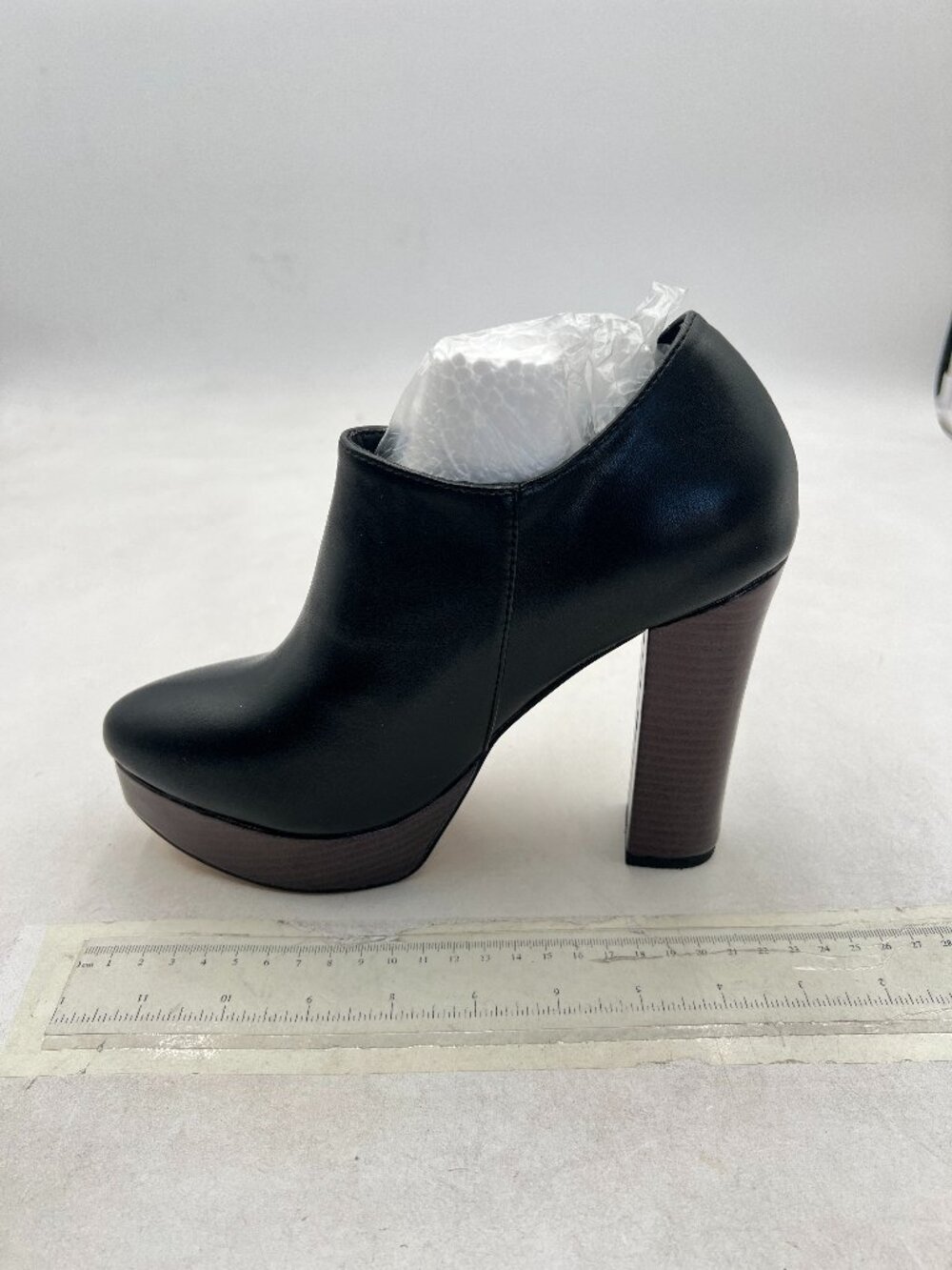 XYD Black Chunky High Heel Platform Ankle Boots Pointy Toe Side Zipper Bootie